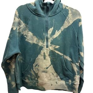 Teal and Beige Tie-Dye Half-Zip Hoodie